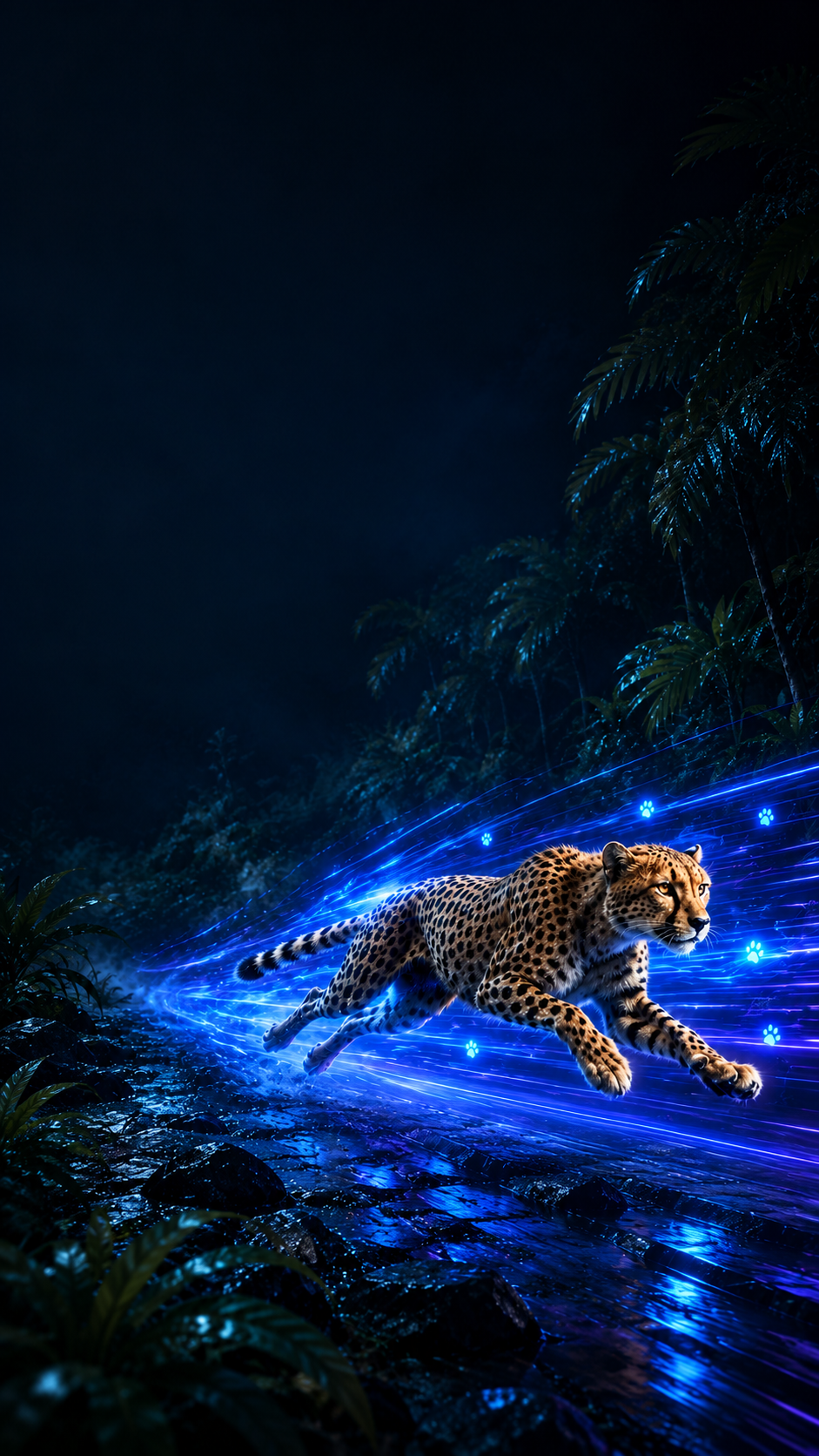 Sprintender Gepard mit blauen Lichtspuren als Symbol für schnelle Umsetzung