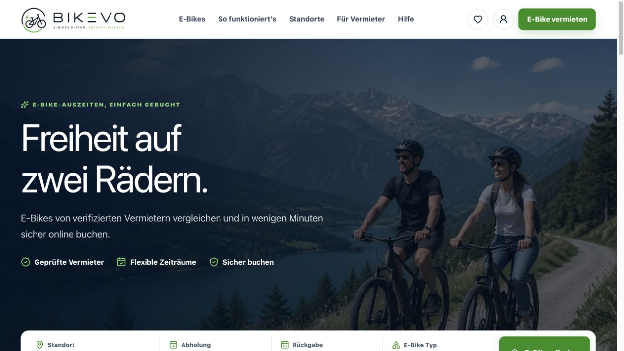 Website-Ansicht: Bikevo
