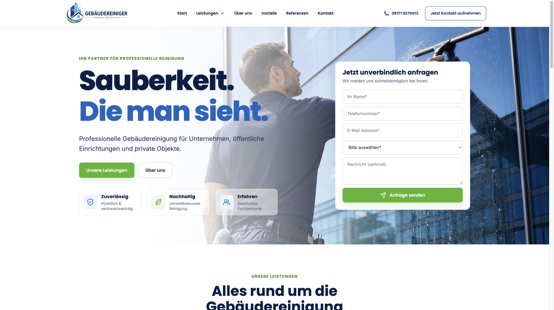 Website-Ansicht: Gebäudereiniger