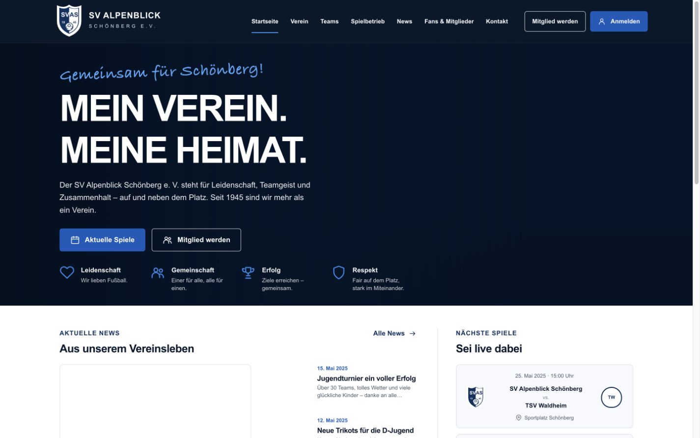 Website-Ansicht: SV Alpenblick Schönberg
