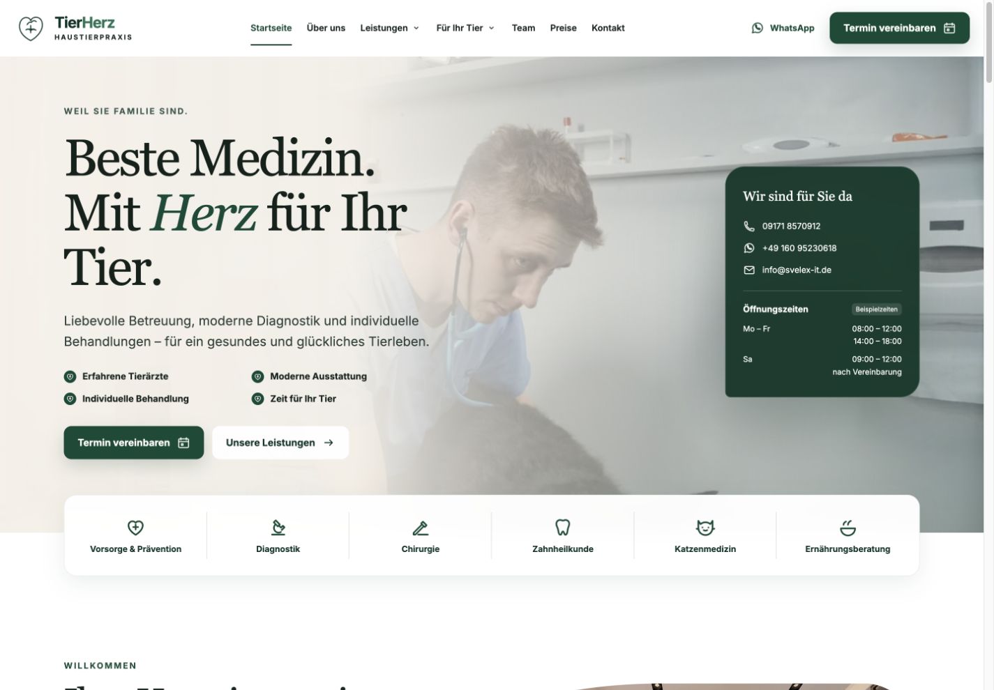 Website-Ansicht: TierHerz Haustierpraxis